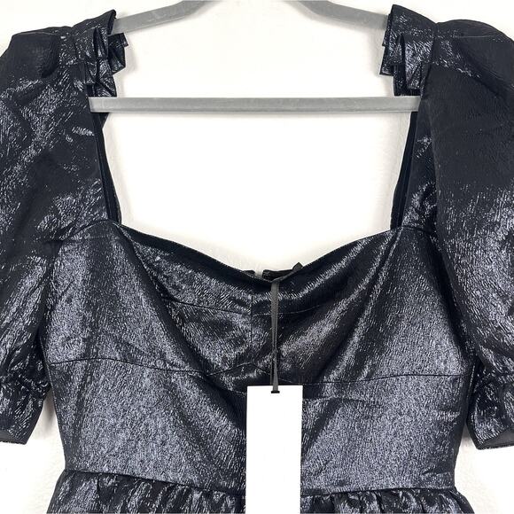 NWT Saloni Size 6 Rachel D Metallic Puff Sleeve Sweetheart Mini A-Line Dress - Picture 4 of 7